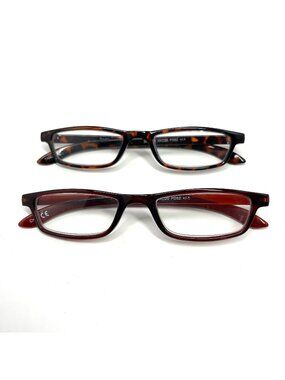 Set Of 2 Tradition Reading Glasses +1.75 Tortoise & Red Frames With Case